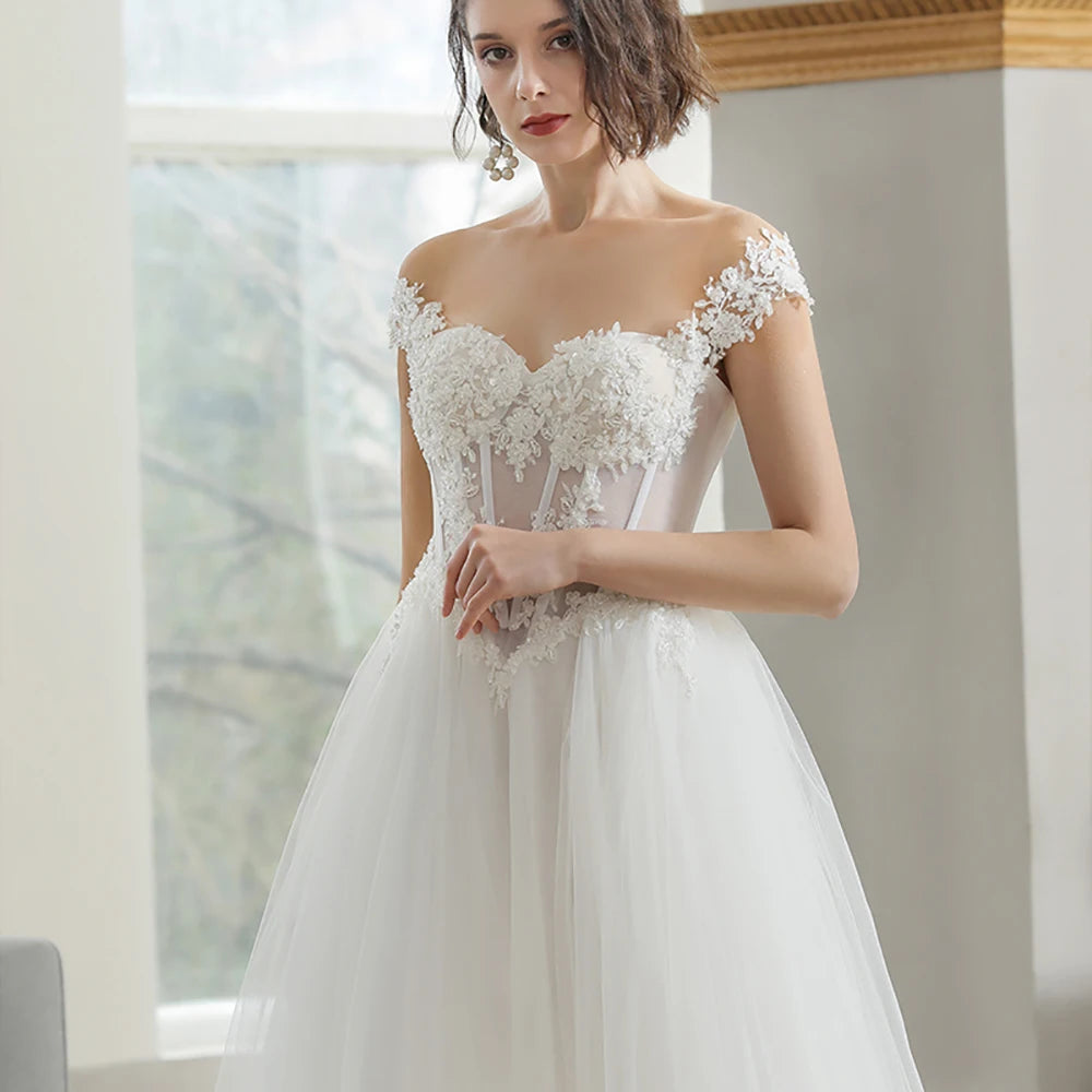 First-rate Factory Wholesale Wedding Dresses For Women 2024 Bride Ball Gown Scoop Illusion Button Vestido De Novia QW01100