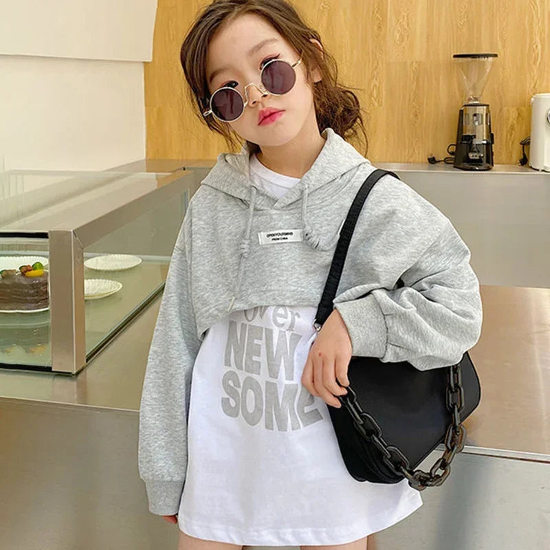 Girls Hoodies Kids Letter Print Outerwear Teens Hooded Sweatshirt 2024 Spring Fall 3 To 12Yrs Children's Korean Style Clothing