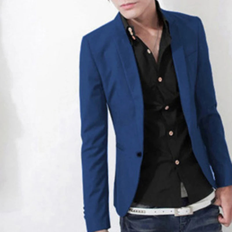 Men One Button Blazer Business Suit Jacket Male Slim Fit Formal Clothing Outwear Men's Costume Coat Tops