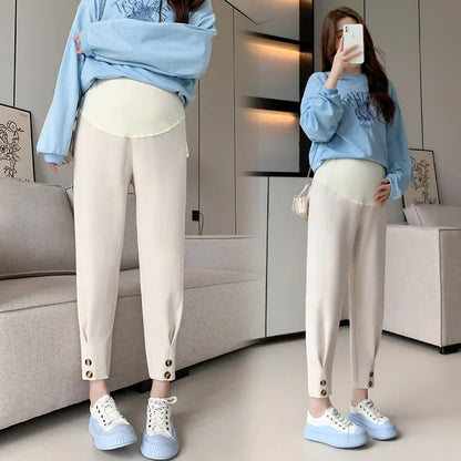 2024 Spring Maternity Straight Pants 9/10 Length Elastic Waist Belly Legging Clothing for Pregnant Women Youth Pregnancy Wear