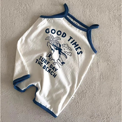 Summer New Baby Sleeveless Sling Romper Cute Cartoon Print Jumpsuit For Infant Boy Girl Cotton Vest Onesie Clothes 0-24M