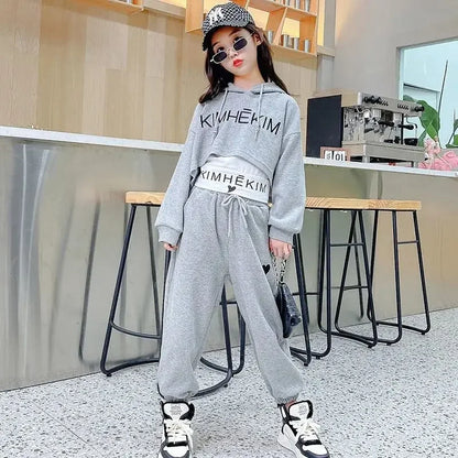 Girls Spring Casaul Fashion Korean Style Tracksuit Kids 3pcs Vest+Hoodie+Pants Sport Suits Teenage 5-14 Years Girls Clothing