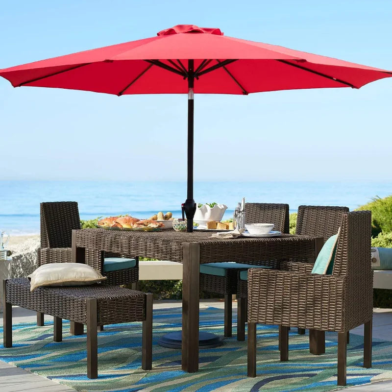 Vineego 9 FT Market Patio Umbrella Outdoor Straight Umbrella with Tilt Adjustable,Blue umbrella beach  umbrella stand