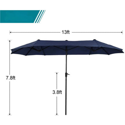 13ft Outdoor Market Umbrella Double-Sided Twin Large Patio Umbrella With Crank Outdoor Garden Umbrellas Furniture Parasol