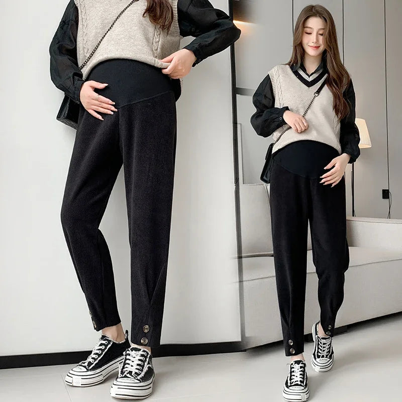 2024 Spring Maternity Straight Pants 9/10 Length Elastic Waist Belly Legging Clothing for Pregnant Women Youth Pregnancy Wear