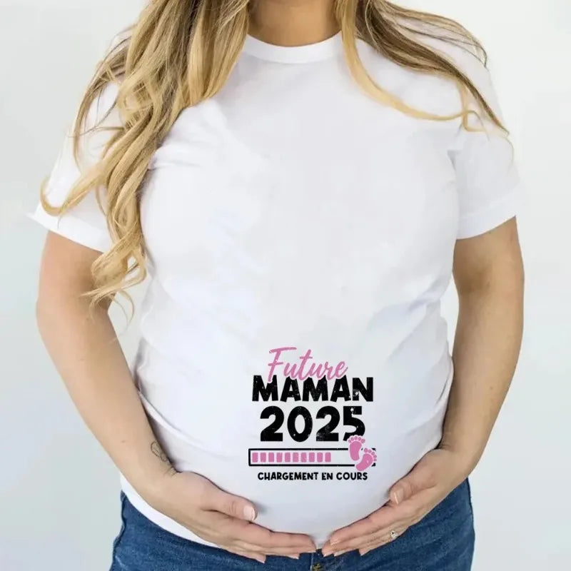 Future Mom 2025 Loading Pregnant Women Tee Shirt Short Sleeve Pregnant Girl T-shirt  Casual Pregnancy Announcement Clothing