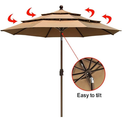 Large Parasol 10-Year-Non-Fading Sunumbrella 9Ft 3 Tiers Market Umbrella Patio Umbrella Outdoor Table Umbrella With Ventilation