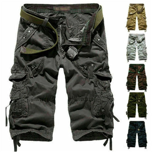 Summer Mens Casual 3/4 Long Length Shorts Elasticated Waist Cotton Cargo Combat Pants Male Wear-resistant Outdoor Climbing Pant