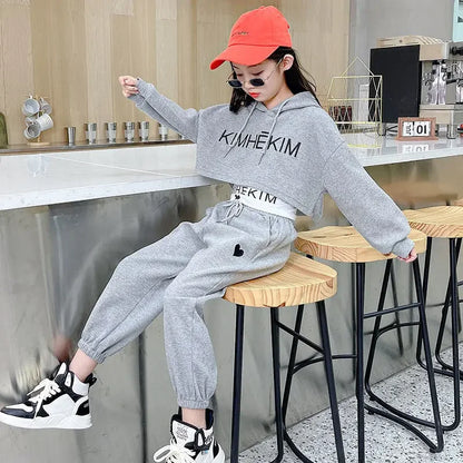 Girls Spring Casaul Fashion Korean Style Tracksuit Kids 3pcs Vest+Hoodie+Pants Sport Suits Teenage 5-14 Years Girls Clothing