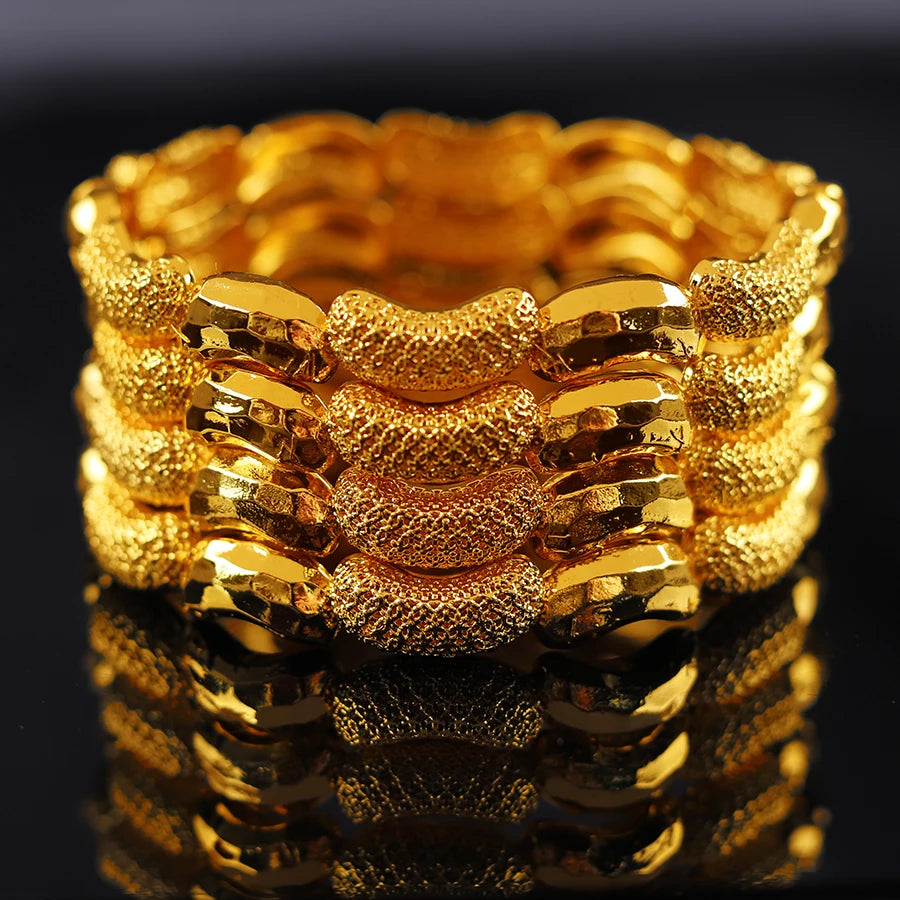 4pcs 24K Bangles Ethiopian Dubai Bangles for Women Middle East African Golden Color Bracelet Jewelry, Middle East Wedding Gifts