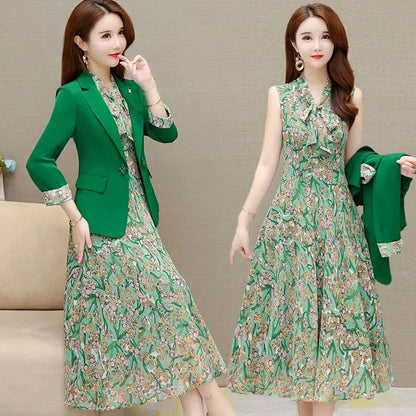 2023 New Blazer Dress Women's Spring and Autumn Fragrant Flower Dress Two-Piece Suit Mother Dresses Party Vestidos Summer Dress