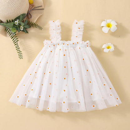 2024 New Baby Girl Clothes Multi Coloured Embroidered Floral Mesh Camisole Cute Baby Girl Dress Party Princess Fluffy Dresses