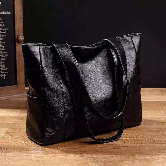 Women Bags New All-match Handbag Shoulder Simple Big Large Capacity Totes Lady Shopping Bag PU Leather Black Hand Bag