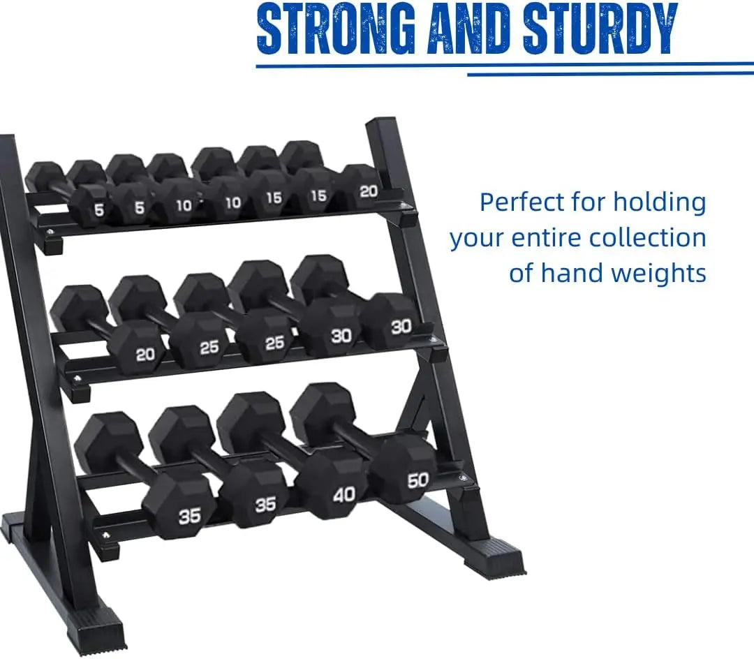 Fit Sports 3 Tier Dumbbell Rack for Home Gym and Commecial Gym, Stand Only, Heavy-Duty Multi Level Weight Rack for Free Weights,