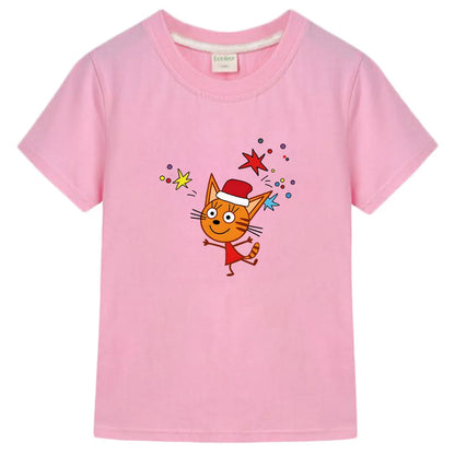 Kid-e-cats T-shirt Children Clothing Boys Graphic Tees Short Sleeves Baby Clothes Kids PinkTops Cotton Shirts for Teenage Girls