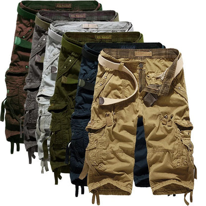 Summer Mens Casual 3/4 Long Length Shorts Elasticated Waist Cotton Cargo Combat Pants Male Wear-resistant Outdoor Climbing Pant