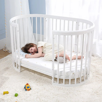 Oval crib Multifunctional pine children's bed European white newborn baby movable splicing bed