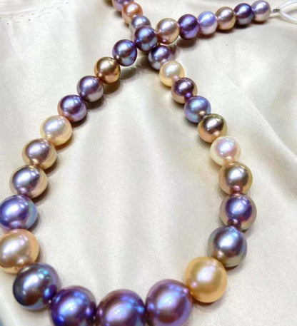 Luxury 17"12-16mm Genuine gold Pink Purple Lavender Round Pearl Necklace Women Jewelry Wedding Party Gift 925 Sterling Silver 18