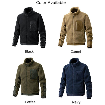 Men's Fleece Thick Winter Jacket Full Zip-Up Pocket Work Outdoor Streetwear Warm Stand Collar Coat Jackets Man Clothing