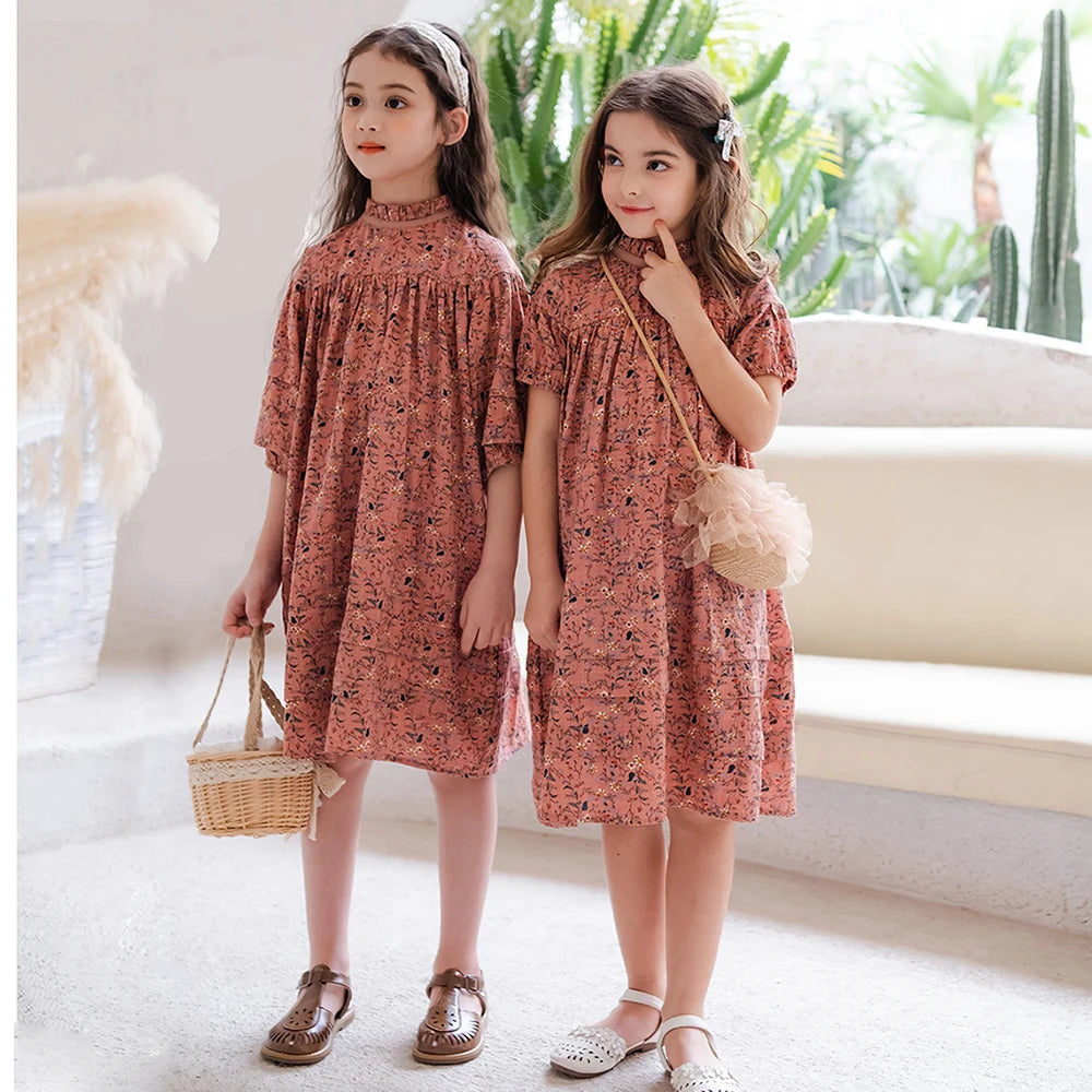 6M To 18Y Kids Baby Girls Teen Summer Dress Women Midi Dress Children Clothing Fashion Sisters Floral Baby Romper, #7001