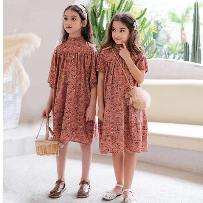 6M To 18Y Kids Baby Girls Teen Summer Dress Women Midi Dress Children Clothing Fashion Sisters Floral Baby Romper, #7001