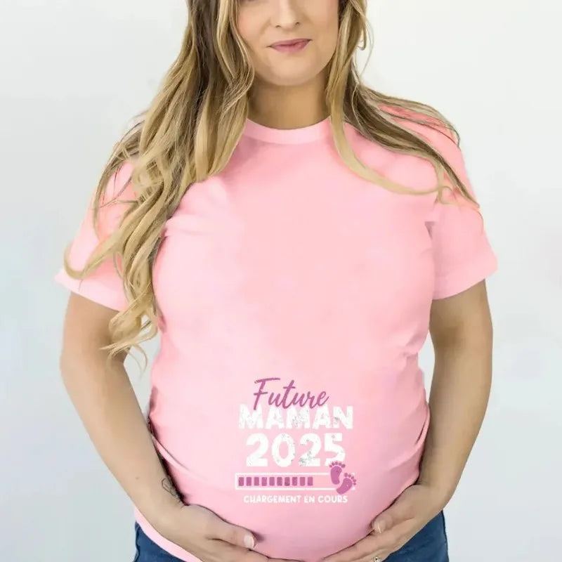 Future Mom 2025 Loading Pregnant Women Tee Shirt Short Sleeve Pregnant Girl T-shirt  Casual Pregnancy Announcement Clothing