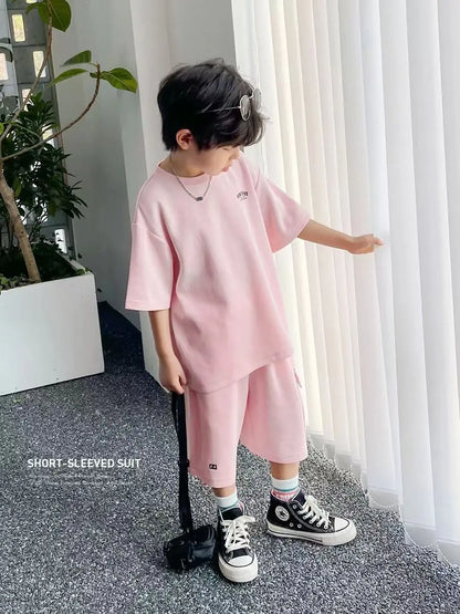 Fashion Boys Girls Cotton Suits Clothing Kid 2024 Summer Outfits Short Sleeve Tshirts Shorts Sets Loungewear Teenage Tracksuits