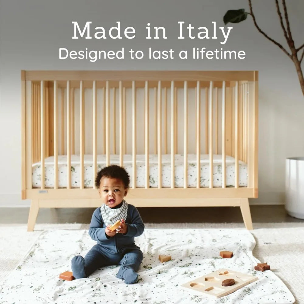 dadada Baby Soho 3-in-1 Convertible Crib to Toddler Bed – Wooden Crib Made in Italy, GREENGUARD Gold Certified Small Baby Crib