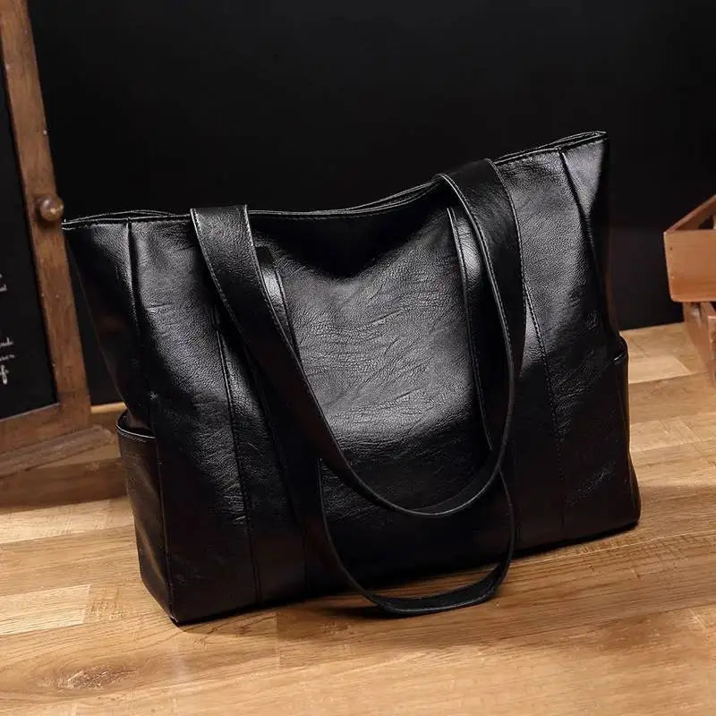 Women Bags New All-match Handbag Shoulder Simple Big Large Capacity Totes Lady Shopping Bag PU Leather Black Hand Bag