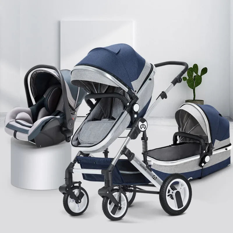 2023 High Landscape Baby Stroller 3 in 1 With Car Seat and Stroller Luxury Infant Stroller Set Newborn Baby Car Seat Trolley