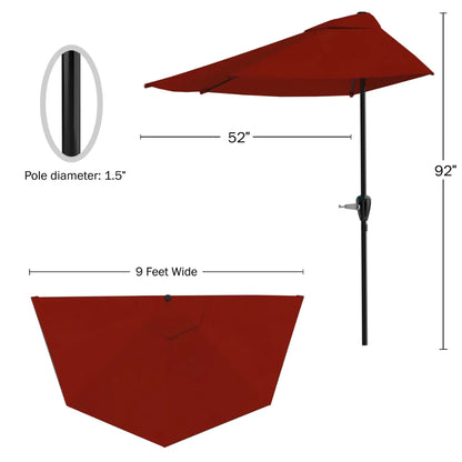 Pure Garden 9-ft. Half Round Patio Umbrella Beach Umbrella Sunshade  Beach Umbrella  Patio Furniture