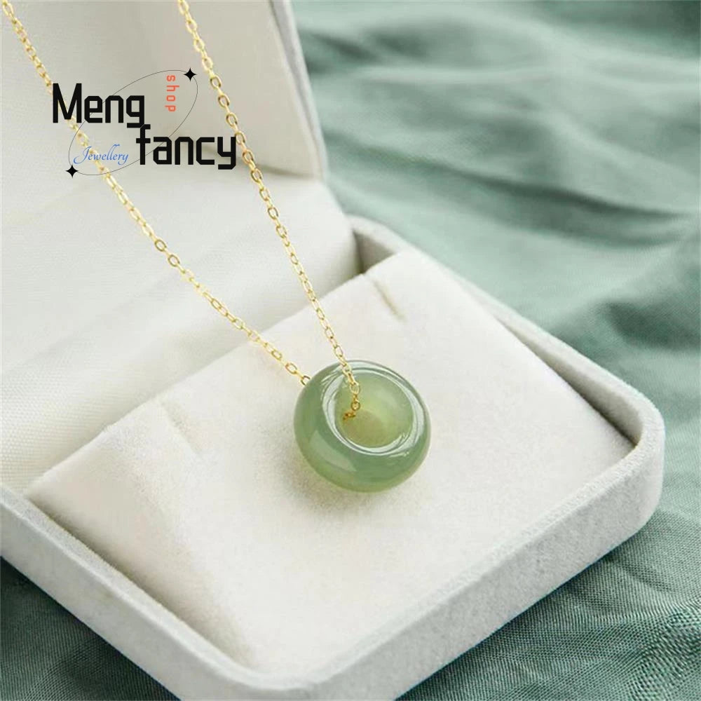 Natural Hetian White Jade Safety Buckle Clavicle Chain Fashion Luxury Elegant Women Mascot Fine Jewelry Best Selling Couple Gift