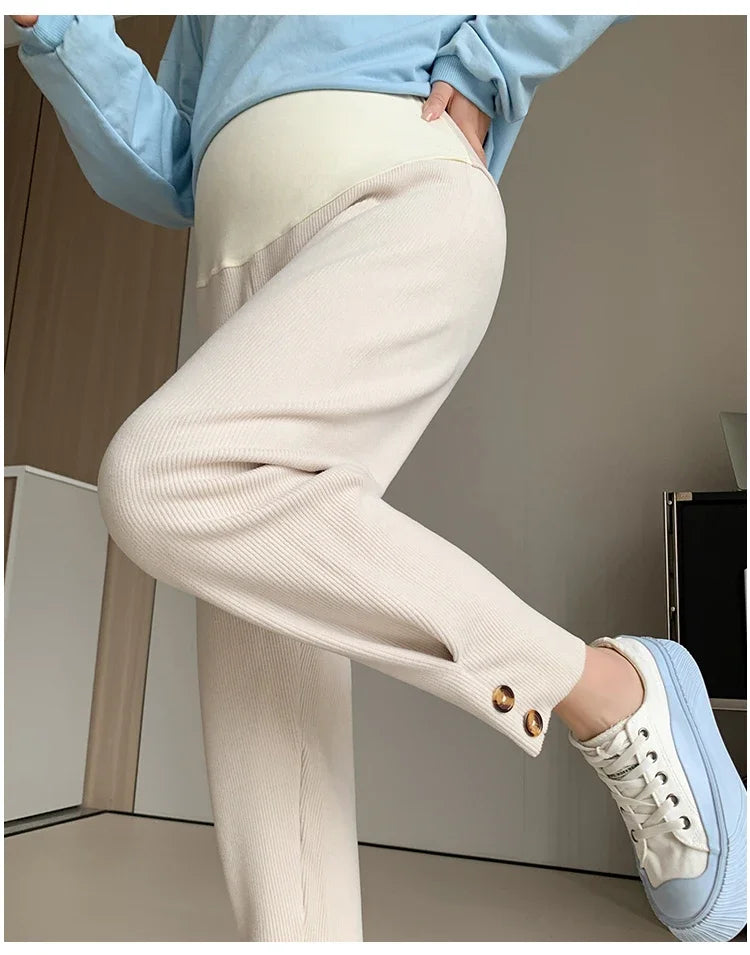 2024 Spring Maternity Straight Pants 9/10 Length Elastic Waist Belly Legging Clothing for Pregnant Women Youth Pregnancy Wear