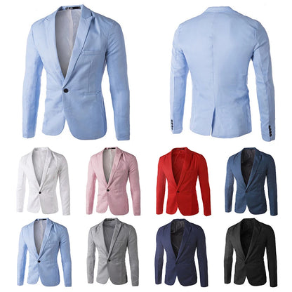 Men One Button Blazer Business Suit Jacket Male Slim Fit Formal Clothing Outwear Men's Costume Coat Tops