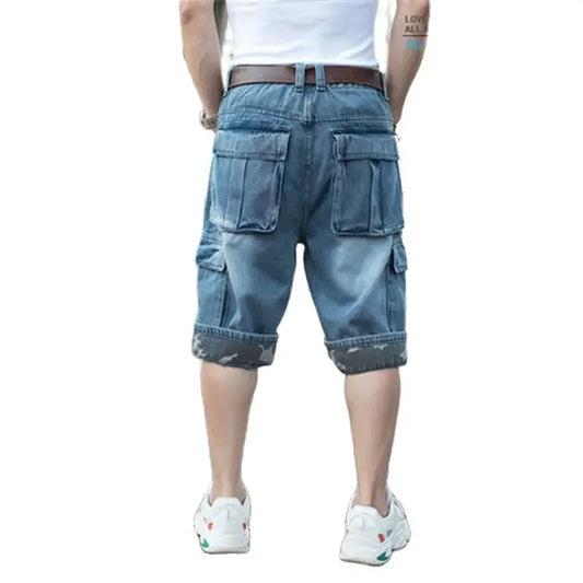 Oversized Curly Cropped Trousers Men Hip Hop Jeans Baggy Cargo Denim Shorts Plus Size Cowboy Men's Bottoms