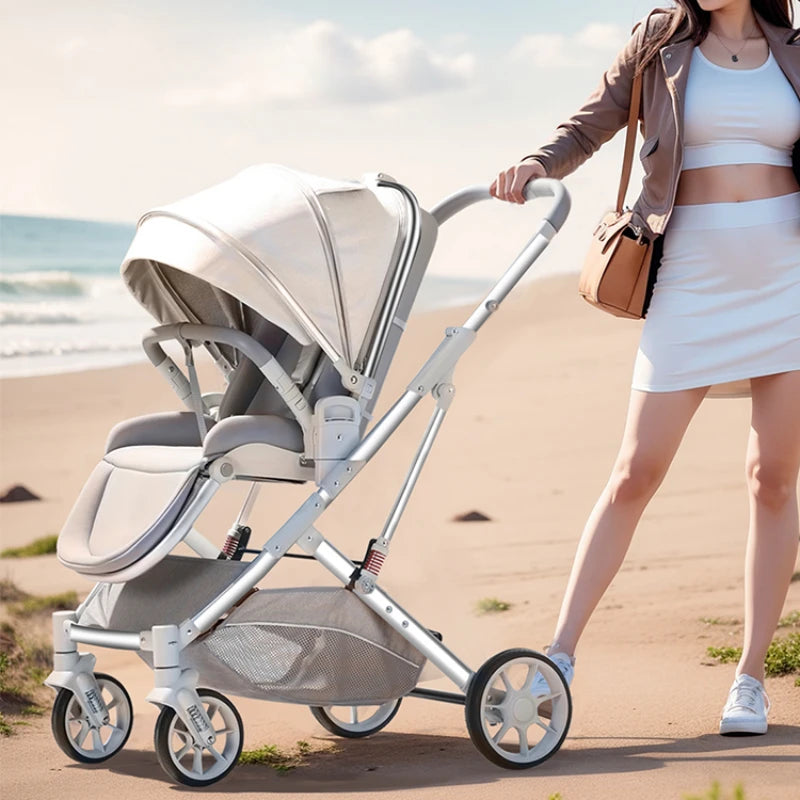 Two-way Lightweight Stroller Foldable High View Newborn Stroller Lightweight Travel Pram Sitting and Reclining Stroller