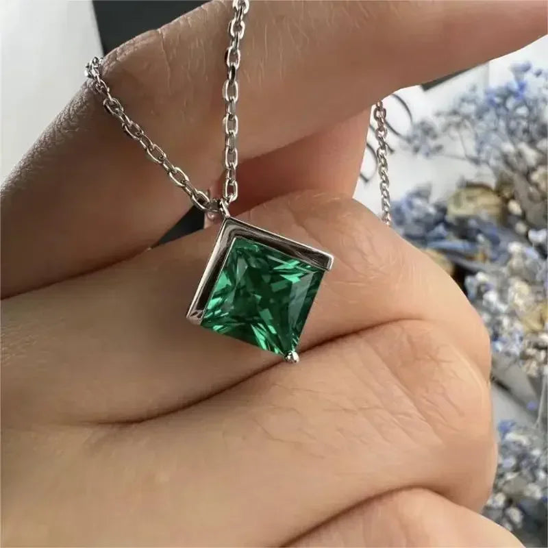 RUIF Customized 9k/14K/18K  Lab Grown Emerald Necklace Princess Cut  Fashion Jewelry Women Party Gift