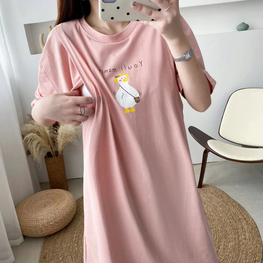 Pregnant Women Summer Breastfeeding Long Dress Convenient Baby Breastfeeding Clothes Loose T-shirt Dress Maternity Clothing