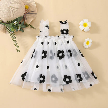 2024 New Baby Girl Clothes Multi Coloured Embroidered Floral Mesh Camisole Cute Baby Girl Dress Party Princess Fluffy Dresses