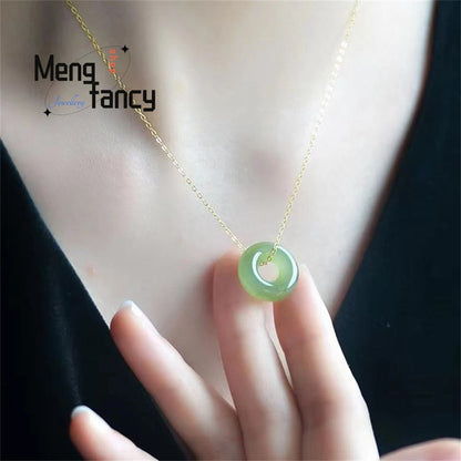 Natural Hetian White Jade Safety Buckle Clavicle Chain Fashion Luxury Elegant Women Mascot Fine Jewelry Best Selling Couple Gift