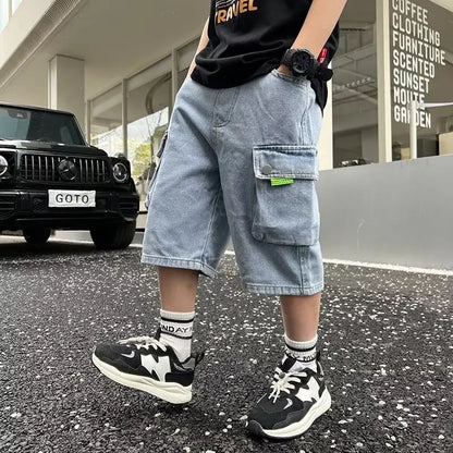 Children's Clothing For Boy Jeans Child Trousers Teen Boys Summer Clothes New Kids Teenagers Boy's Pants Shorts Loose Jeans