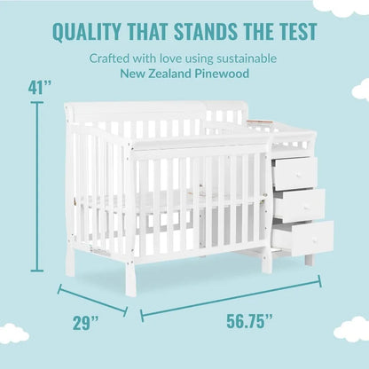 Jayden 4-in-1 Mini Convertible Crib And Changer in White, Greenguard Gold Certified, Non-Toxic Finish