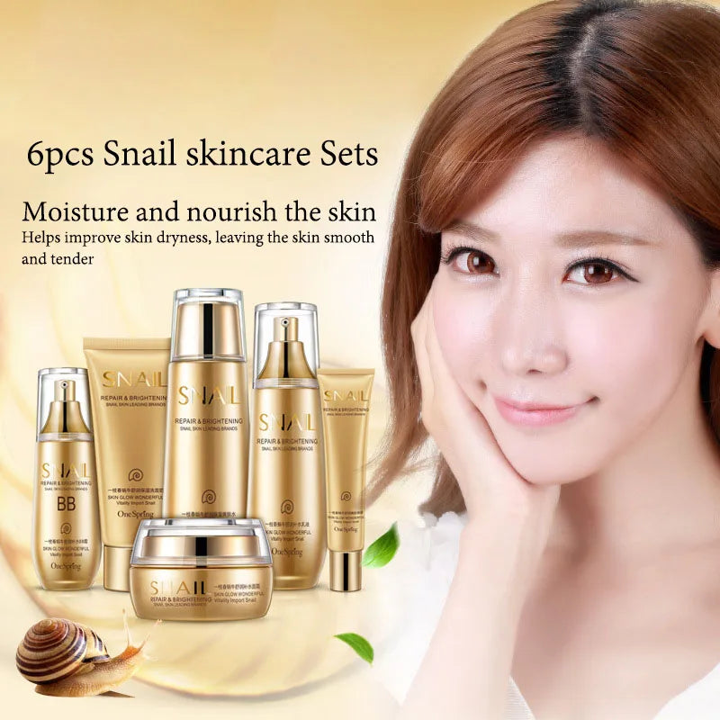 6pcs/Set Snail Skin Care Sets Moisturizing Facial skincare Products Face Cream Serum Facial Cleanser Toner Face Care Kits