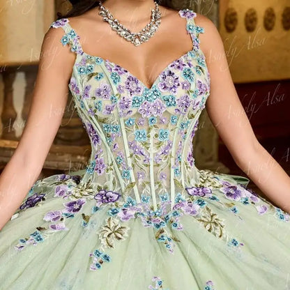 Gorgeous Luxury Women Birthday Party Dress V Neck Lace Applique Bow Ball Gown Prom Occasion Sweet 15 16 vestidos de quinceañera