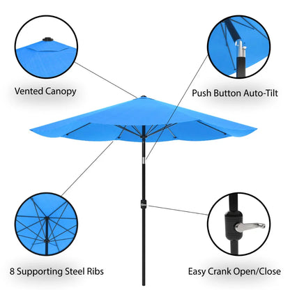 Pure Garden Auto Tilt Patio Umbrella, 10 Ft Aluminum, Easy Crank, Brilliant Blue Shade Umbrellas  Beach Umbrella Sunshade