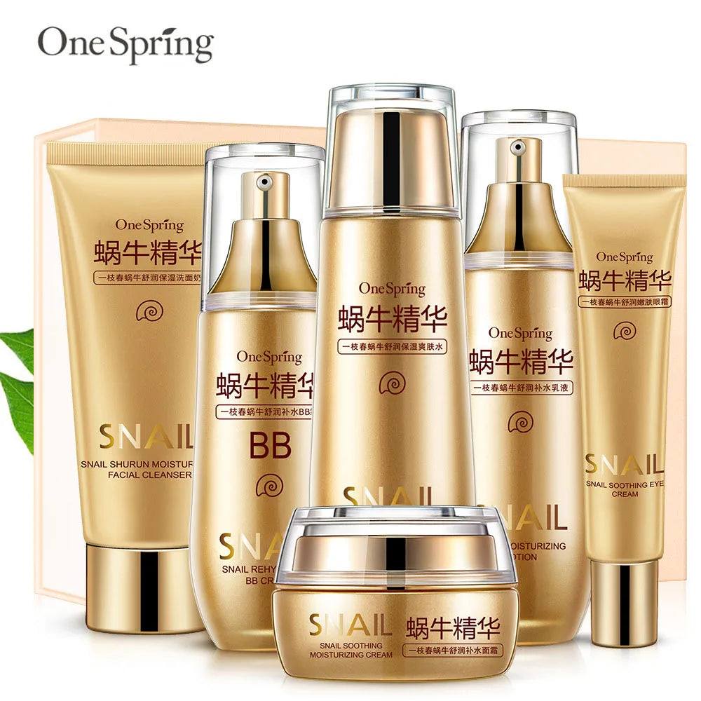 6pcs/Set Snail Skin Care Sets Moisturizing Facial skincare Products Face Cream Serum Facial Cleanser Toner Face Care Kits