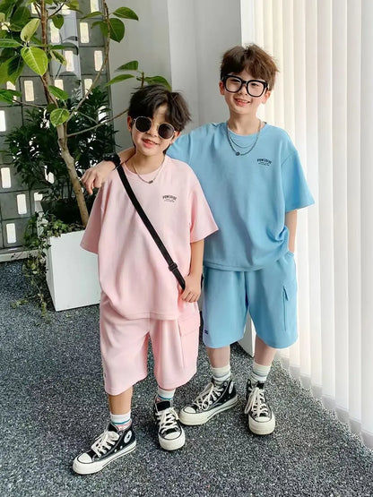 Fashion Boys Girls Cotton Suits Clothing Kid 2024 Summer Outfits Short Sleeve Tshirts Shorts Sets Loungewear Teenage Tracksuits