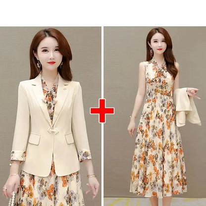 2023 New Blazer Dress Women's Spring and Autumn Fragrant Flower Dress Two-Piece Suit Mother Dresses Party Vestidos Summer Dress