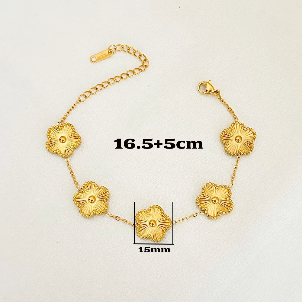 New Luxury Flower Pendant Necklace Bracelet Earrings Gold Plated Stainless Steel Clover Jewelry Set for Women Christmas Gift