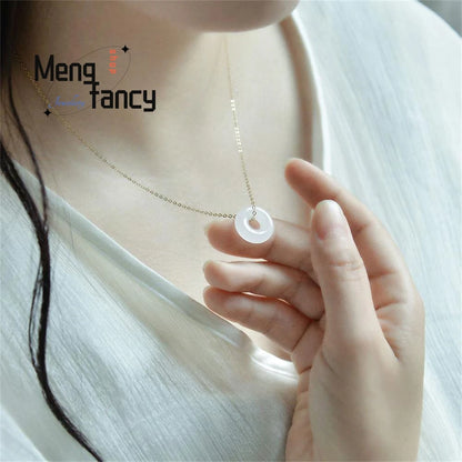 Natural Hetian White Jade Safety Buckle Clavicle Chain Fashion Luxury Elegant Women Mascot Fine Jewelry Best Selling Couple Gift